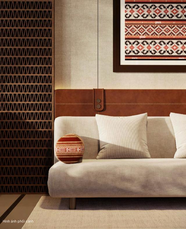 Góc sofa hoạ tiết thổ cẩm Chăm H'roi