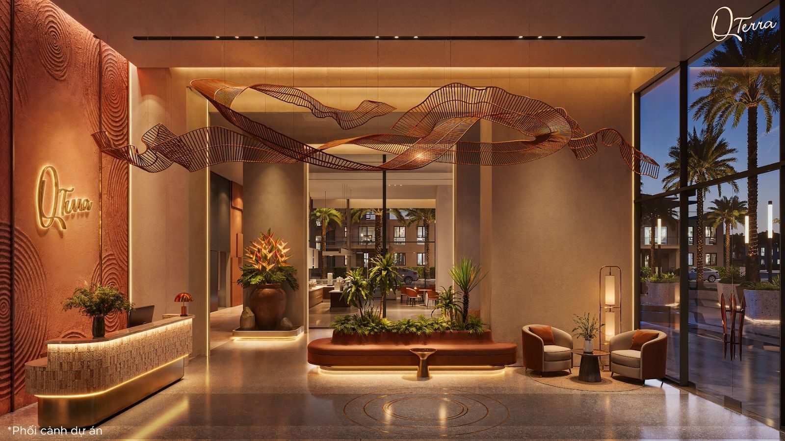 Grand lobby, đèn chùm mô phỏng con sóng